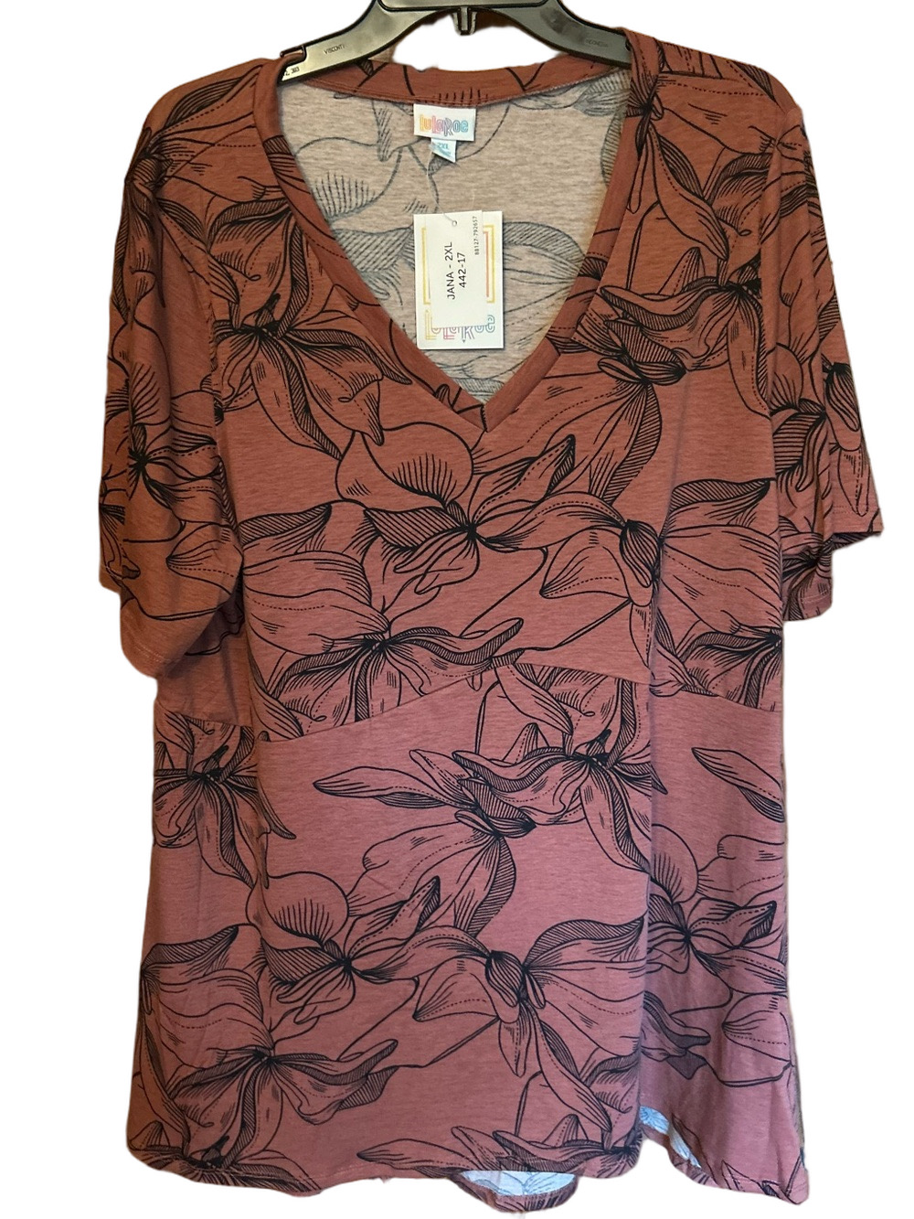 LuLaRoe Mauve V-Neck Floral Short Sleeve Top Size 2X NWT